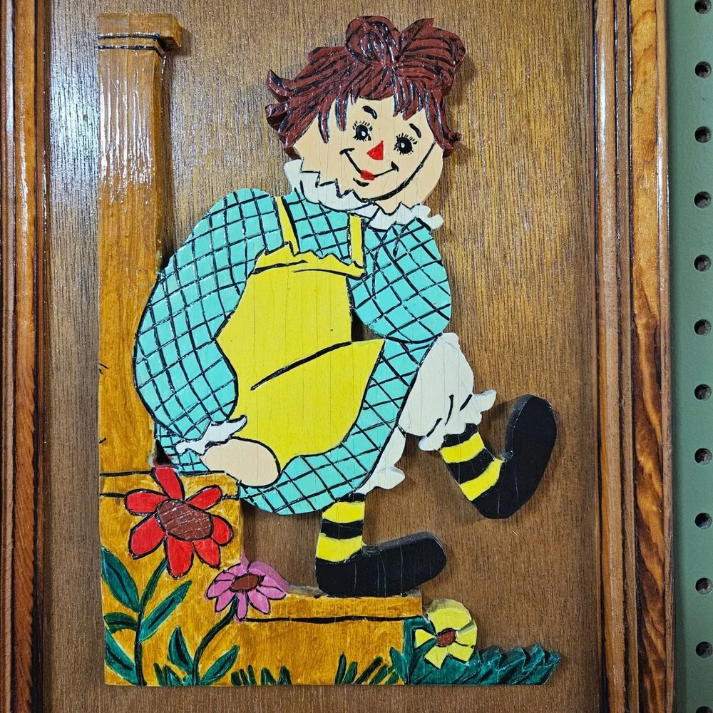 Vintage‎ Raggedy Ann & Andy Hand Painted and Cut Wooden 3D Art Set of 2